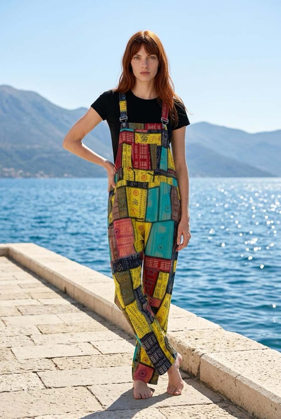 Boho Patchwork print Om Hippie Bliss Overalls XXL
